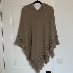 Elegant Tan Hooded Poncho Wrap